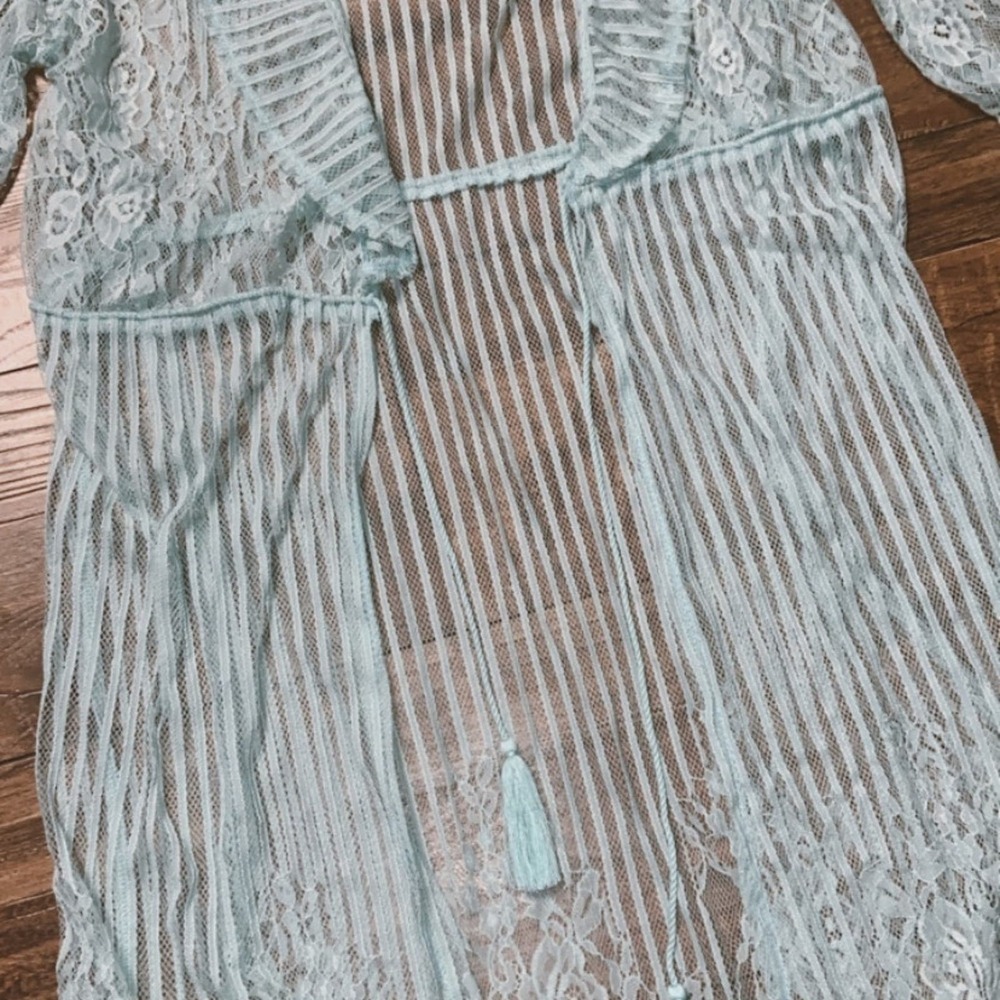 Vintage style  mint NWT robe with tassels boho retro classic spring sheer - Picture 2 of 4